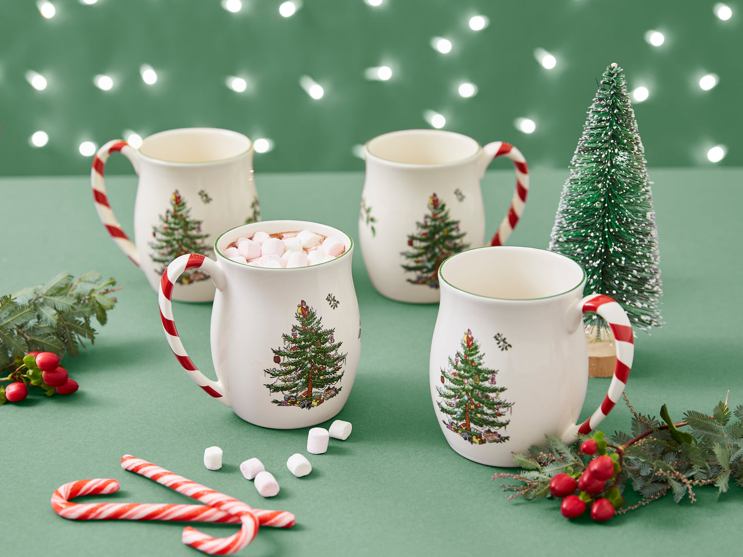 Spode Christmas Tree Set of 4 Candy Cane Mugs