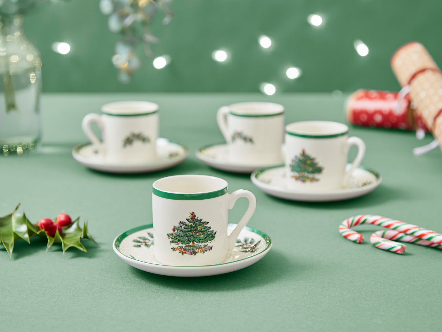 Spode Christmas Tree Set of 4 Espresso Cups & Saucers