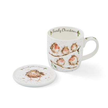Royal Worcester Wrendale Designs Family Christmas Mug and Coaster Birds