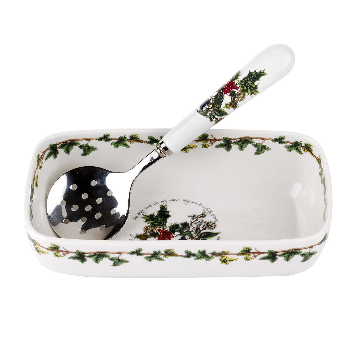 Portmeirion The Holly and the Ivy Cranberry Dish and Slotted Spoon