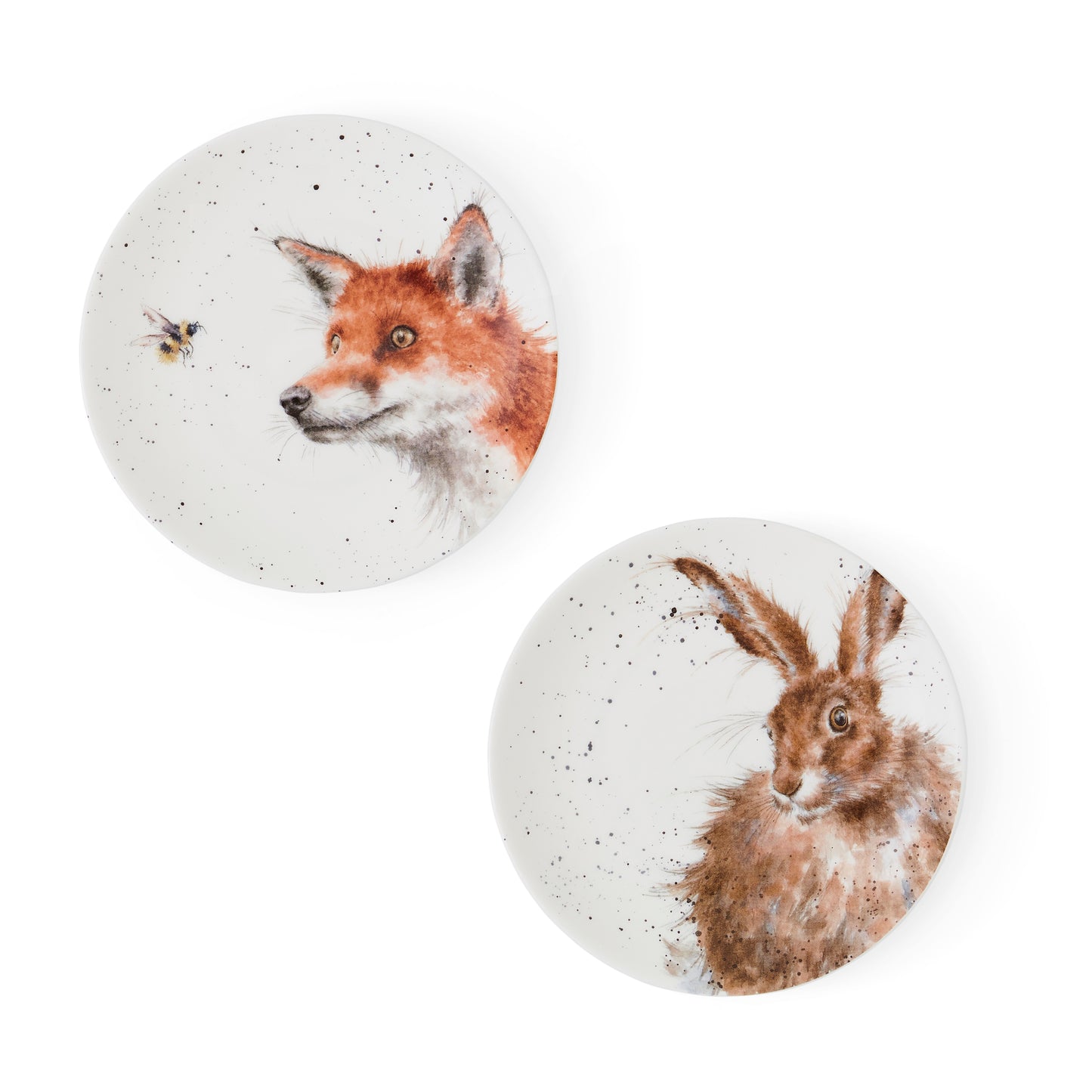 Royal Worcester Wrendale Designs 6.5 Inch Coupe plates Set of 2 Fox and Hare