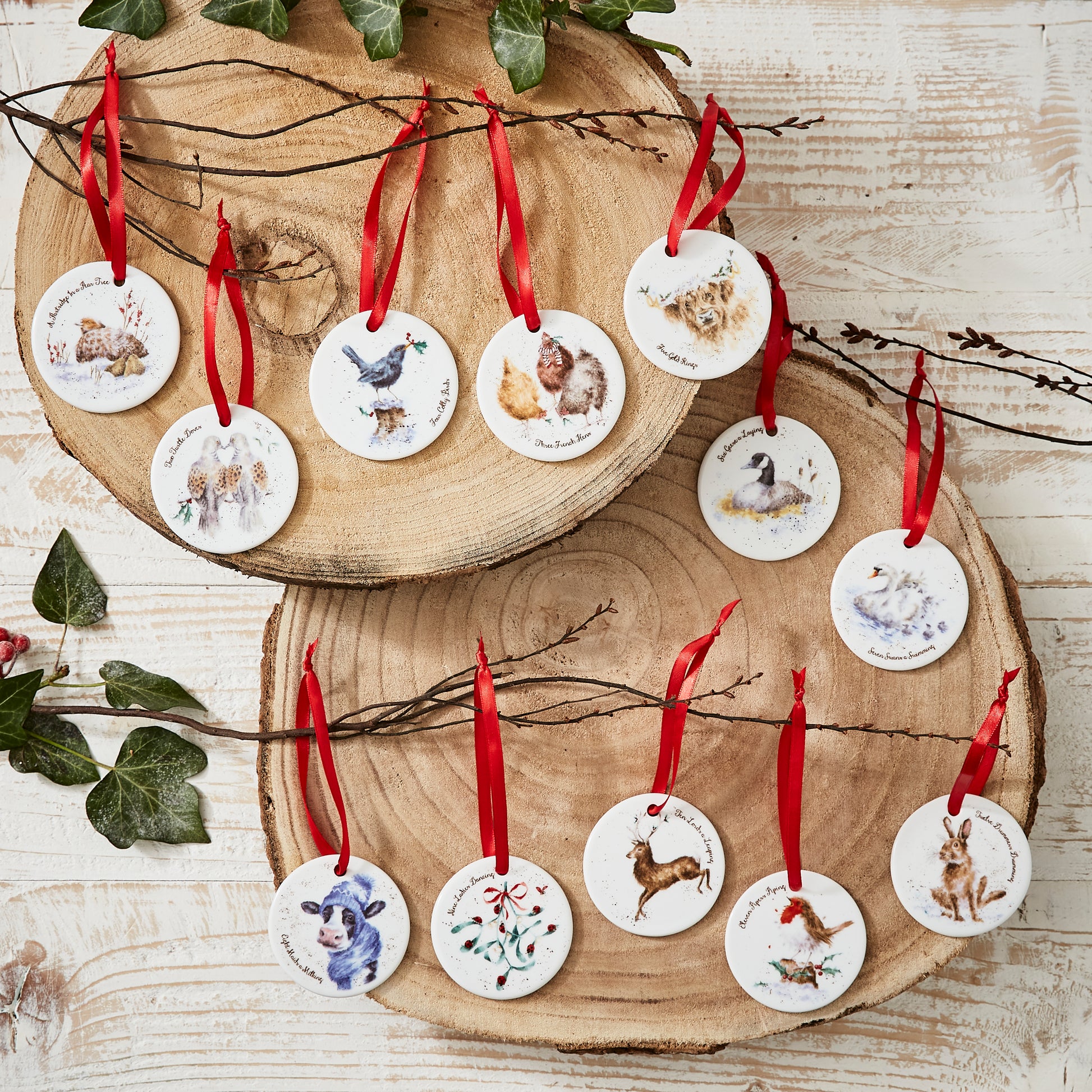 Royal Worcester Wrendale Designs 12 Days of Christmas Decorations ...
