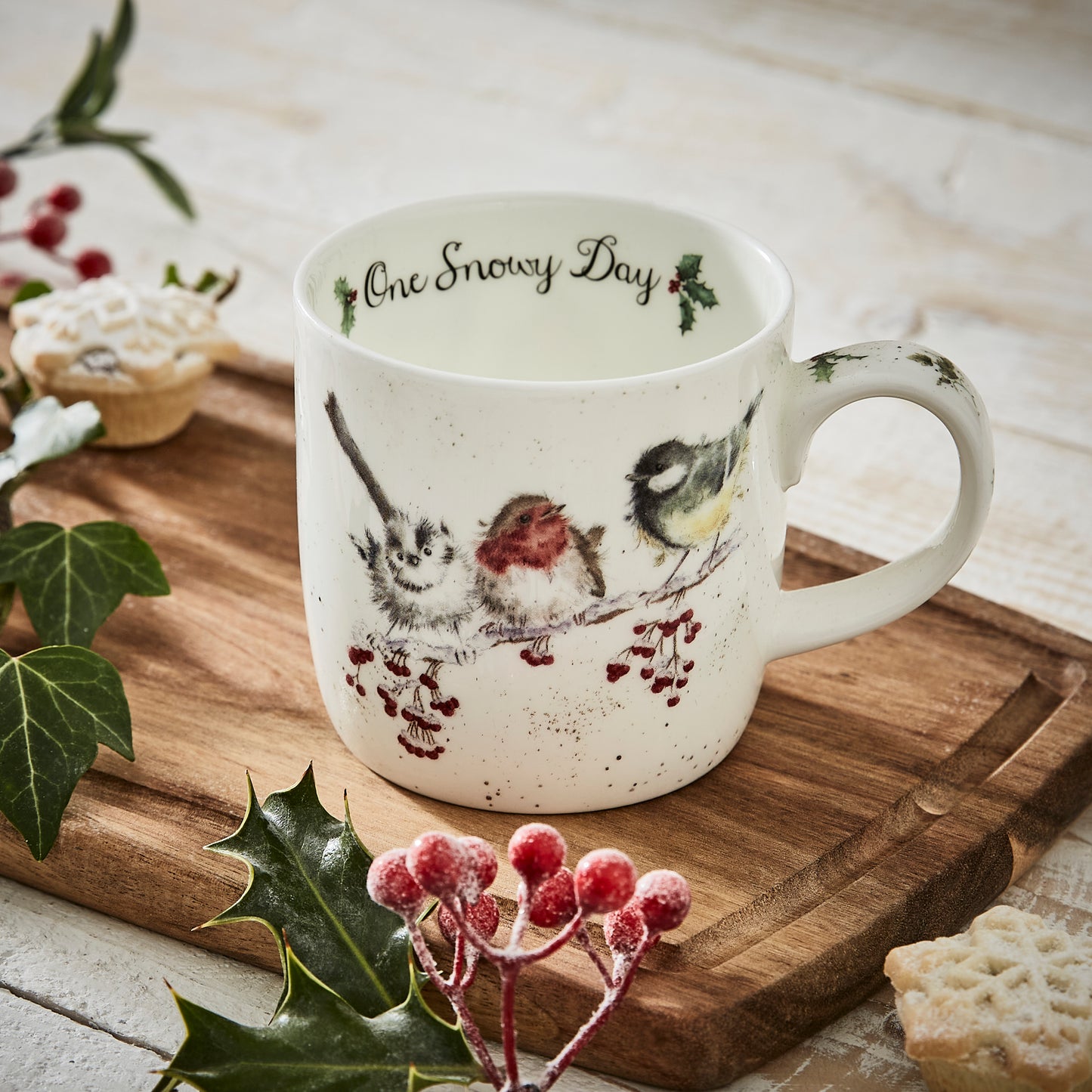 Royal Worcester Wrendale Designs One Snowy Day Birds Fine Bone China Mug - Set of 6