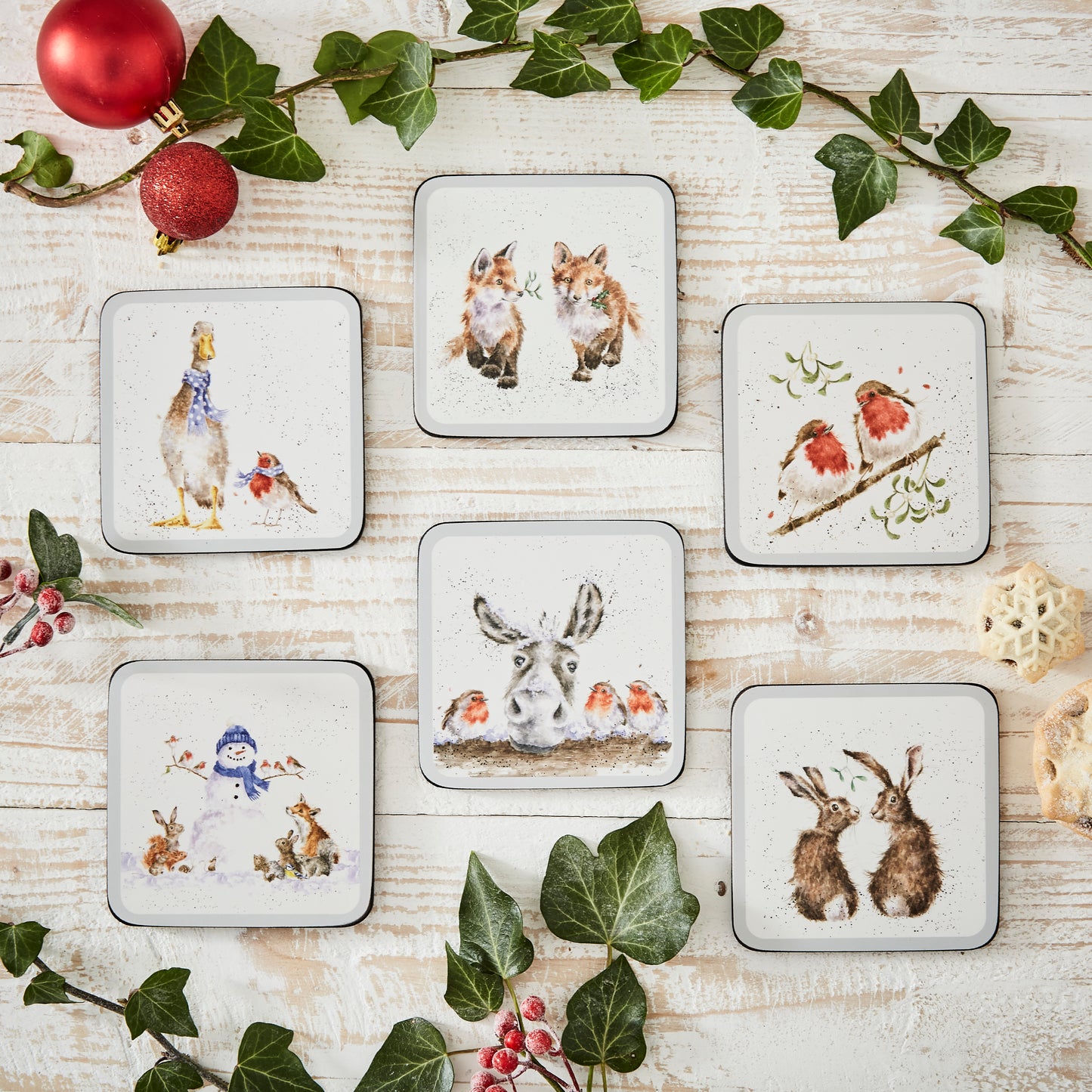 Royal Worcester Wrendale Designs Set of 6 Christmas Coasters