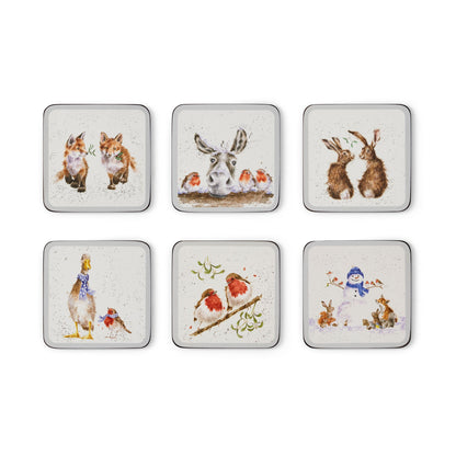 Royal Worcester Wrendale Designs Set of 6 Christmas Coasters