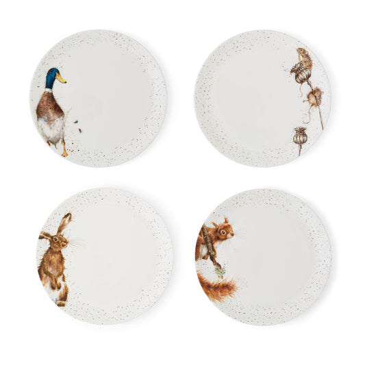 Royal Worcester Wrendale Designs 10.5 Inch Coupe plates Set of 4 Hare, Squirrel Mouse & Duck