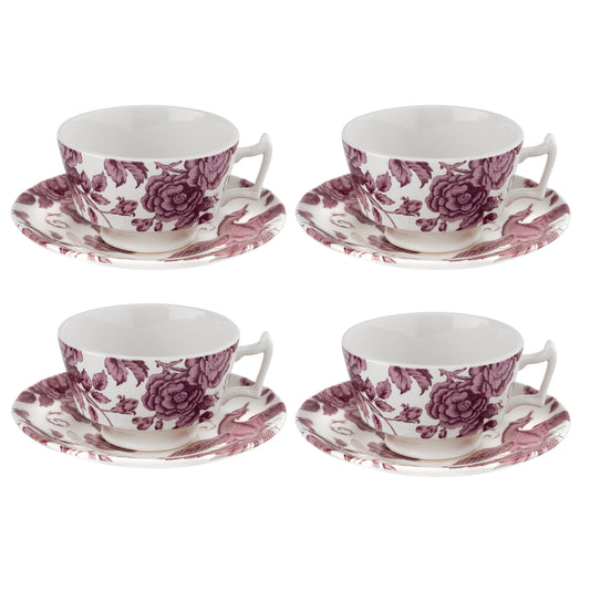 Spode Kingsley White Tea Cup And Saucer Set Of 4