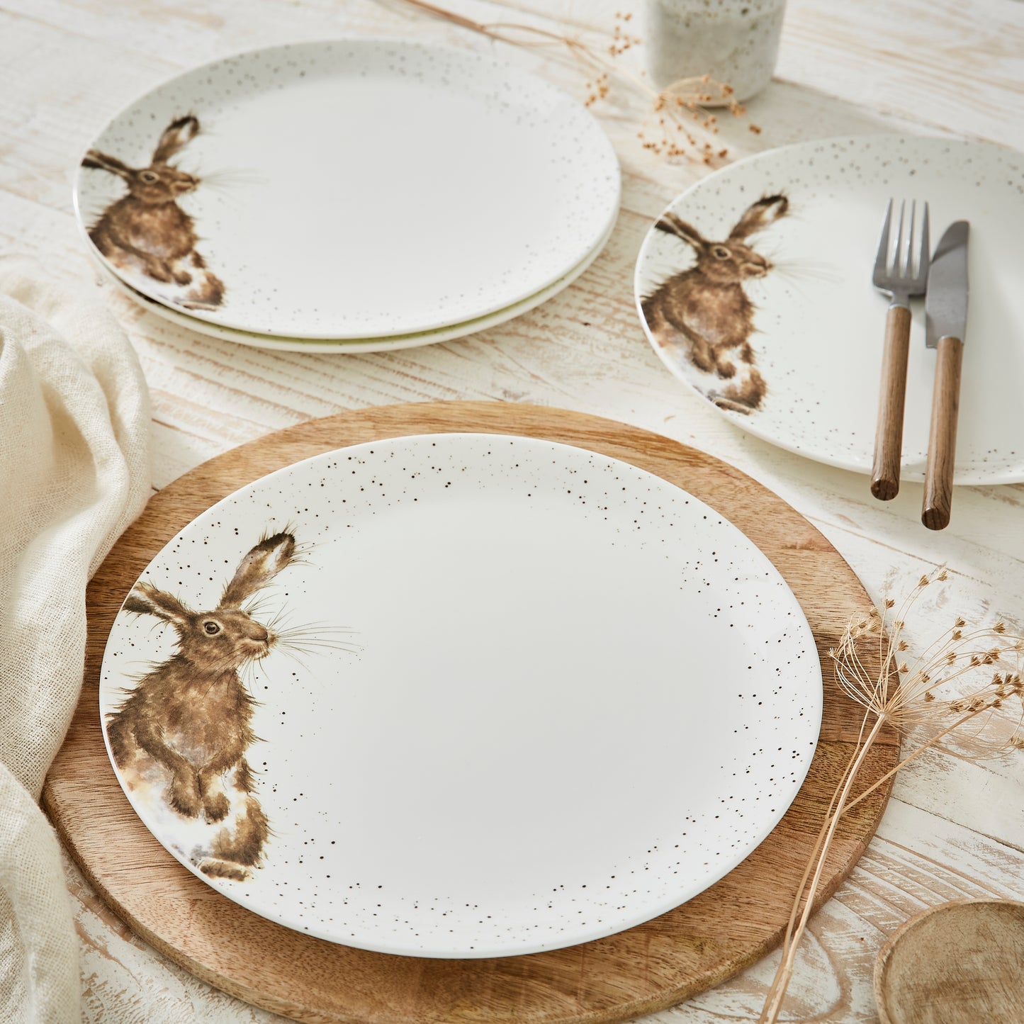 Royal Worcester Wrendale Designs 10.5 Inch Coupe Plates - Hare Set of 4