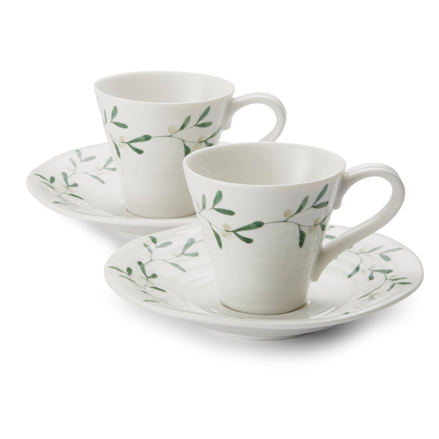 Sophie Conran for Portmeirion Mistletoe 3 fl oz Espresso Cup and Saucers Set of 2