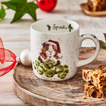 Royal Worcester Wrendale Christmas Sprouts Guinea Pig Mug - Set of 6