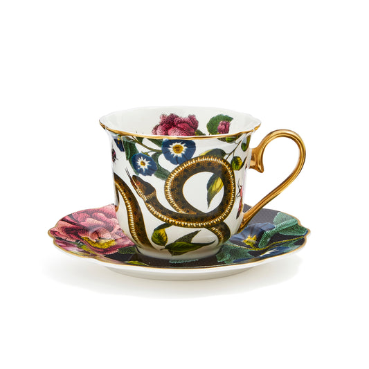 Creatures of Curiosity Dark Floral Teacup and Saucer by Spode