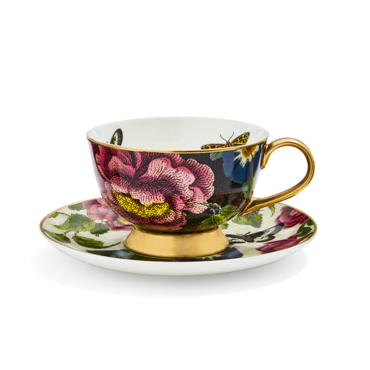 Creatures of Curiosity Dark Floral Coupe Teacup and Saucer by Spode