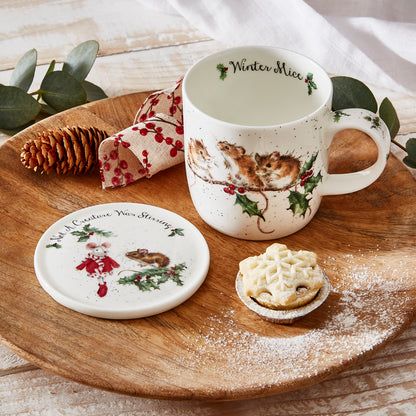 Royal Worcester Wrendale Christmas Winter Mice Mug & Coaster Set