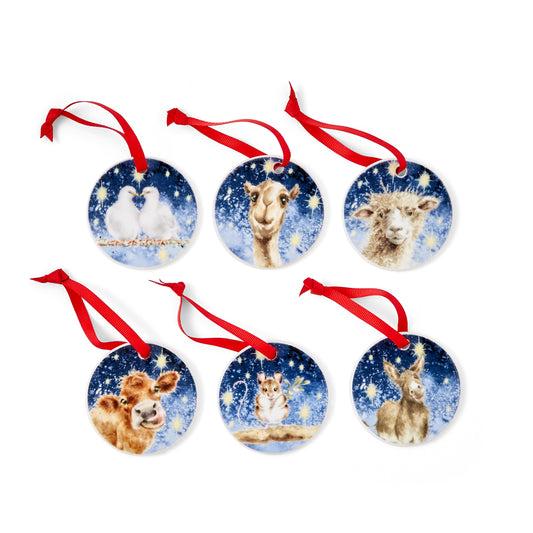 Royal Worcester Wrendale Designs Nativity Decorations S/6