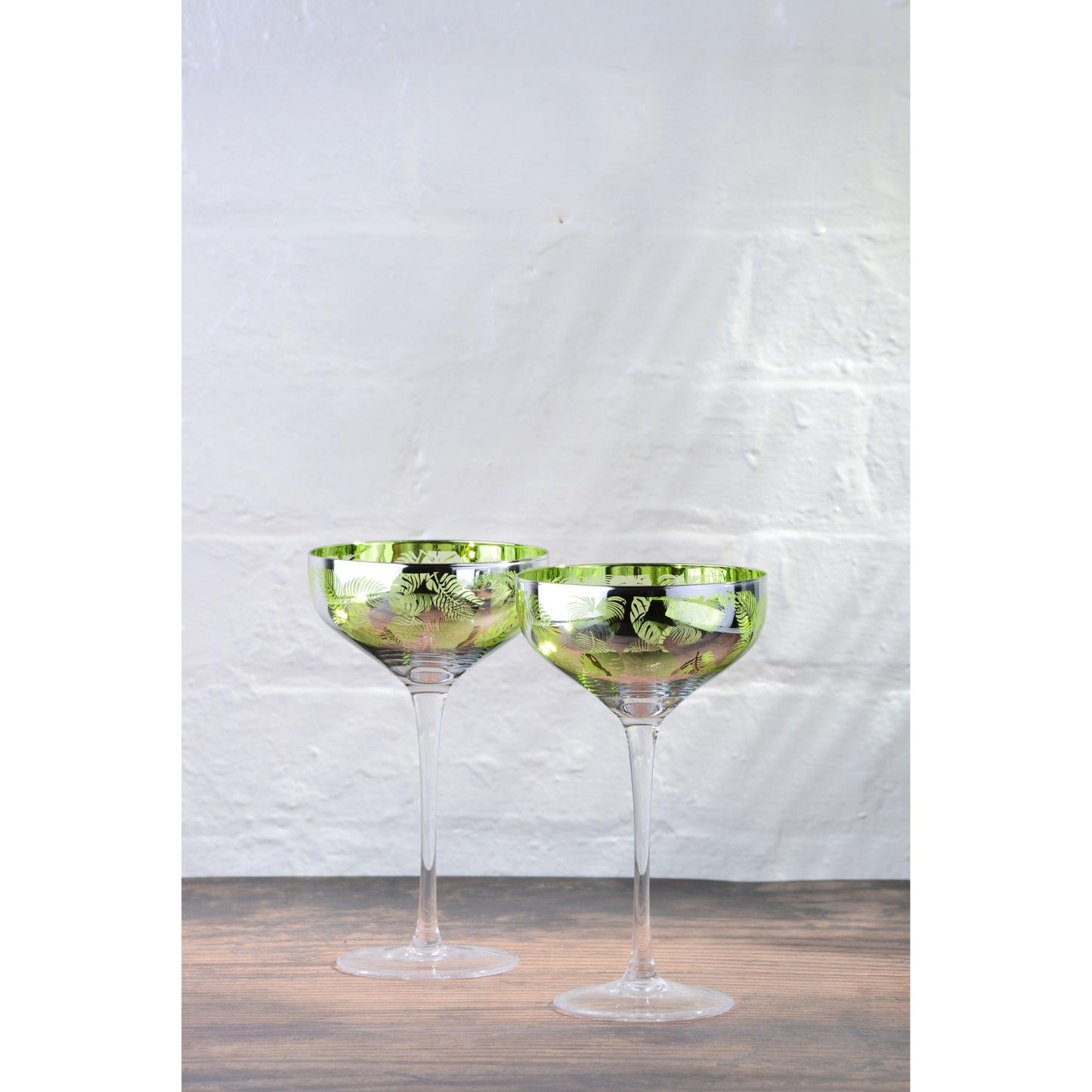 Artland Glass Tropical Leaves Champagne Saucer - Set of 2 Glasses