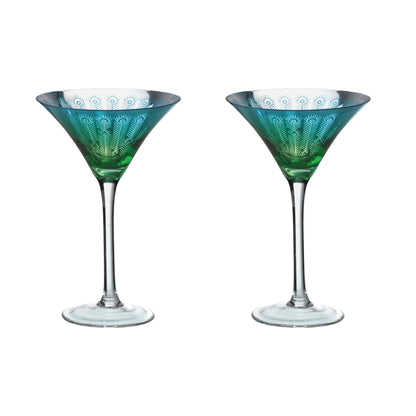Artland Glass Peacock Martini Glass - Set of 2 Glasses