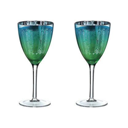 Artland Glass Peacock Wine Glass - Set of 2 Glasses