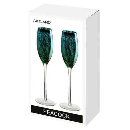 Artland Glass Peacock Flute - Set of 2 Champagne Glasses