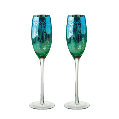 Artland Glass Peacock Flute - Set of 2 Champagne Glasses