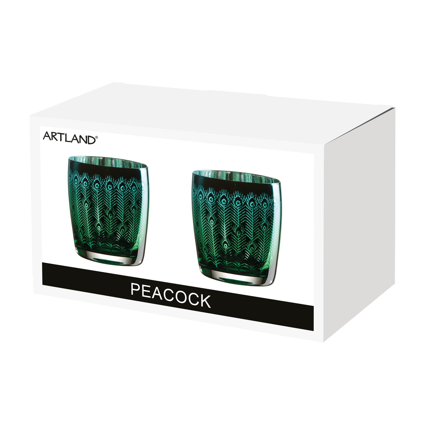 Artland Glass Peacock DOF Tumbler - Set of 2 Double Old Fashioned Glasses