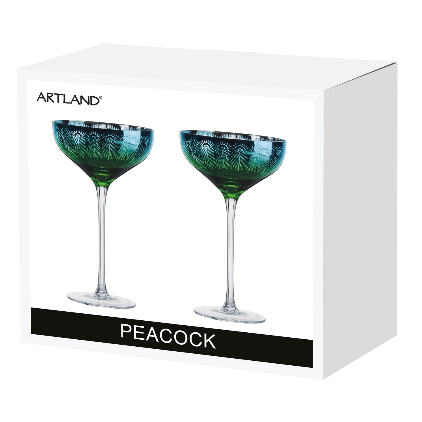 Artland Glass Peacock Champagne Saucers - Set of 2 Glasses