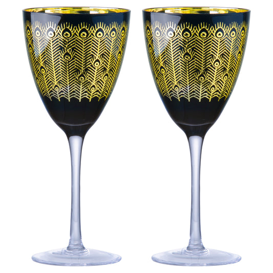 Artland Glass Set of 2 Midnight Peacock Wine Glasses