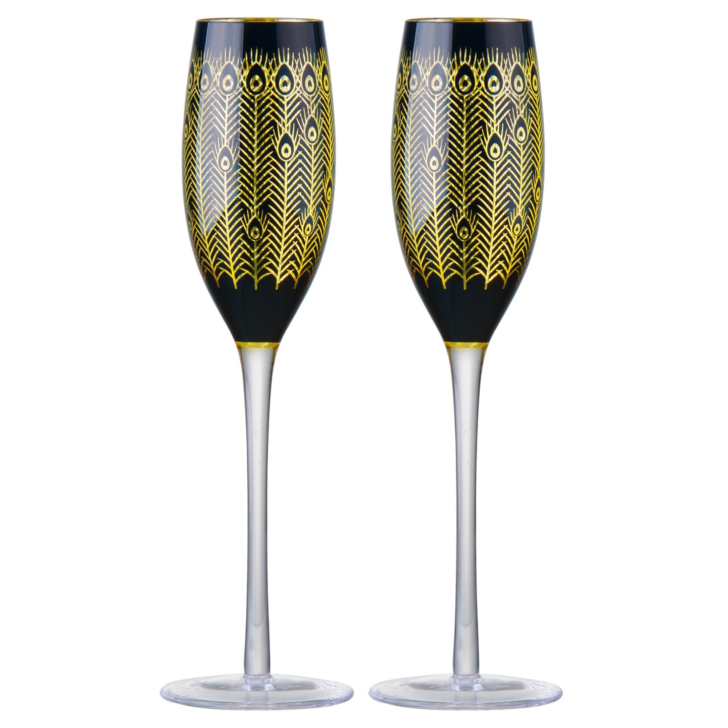 Artland Glass Set of 2 Midnight Peacock Champagne Flutes