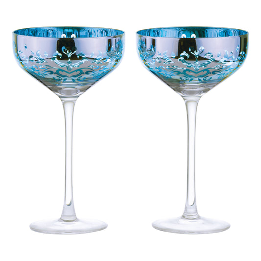 Artland Glass Set of 2 Filigree Champagne Saucers Blue