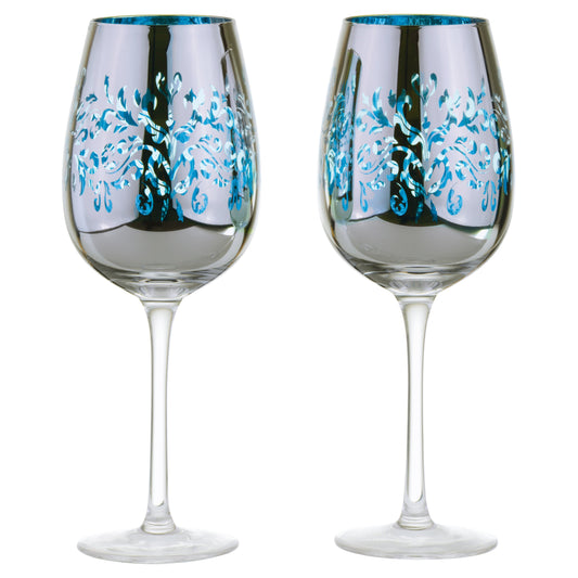 Artland Glass Set of 2 Filigree Wine Glasses Blue