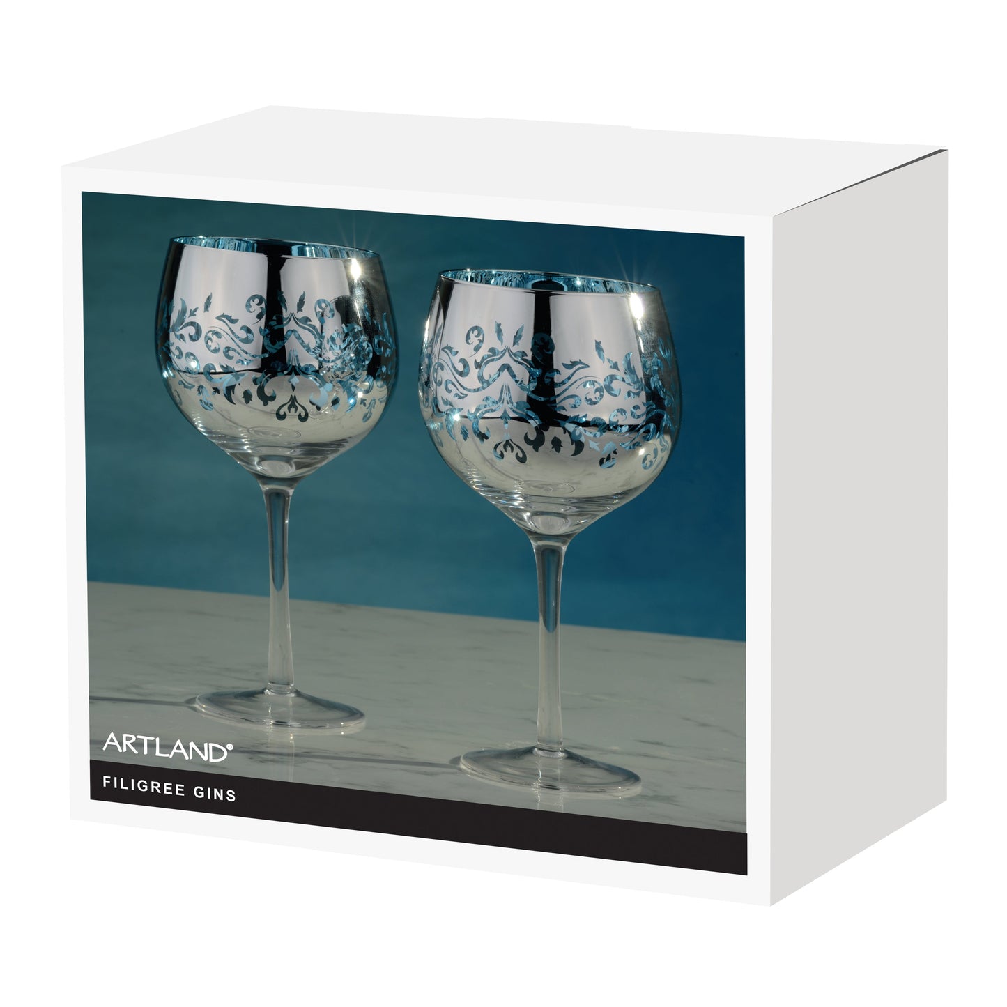 Artland Glass Set of 2 Filigree Gin Glasses Blue