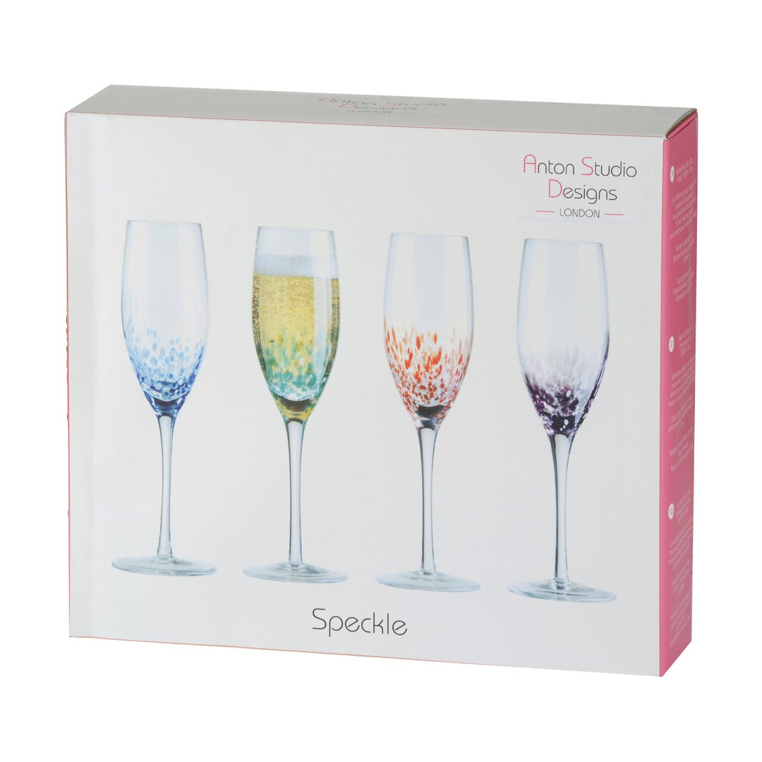 Anton Studio Glass Speckle Champagne Flutes - Set of 4 Champagne Glasses