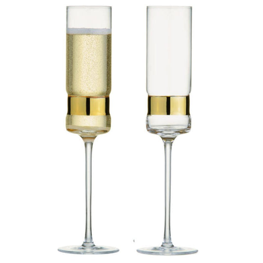 Anton Studio Glass SoHo Champagne Flutes Gold - Set of 2 Champagne Glasses