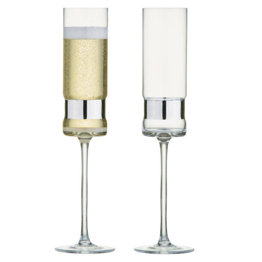 Anton Studio Glass SoHo Champagne Flutes Silver - Set of 2 Champagne Glasses