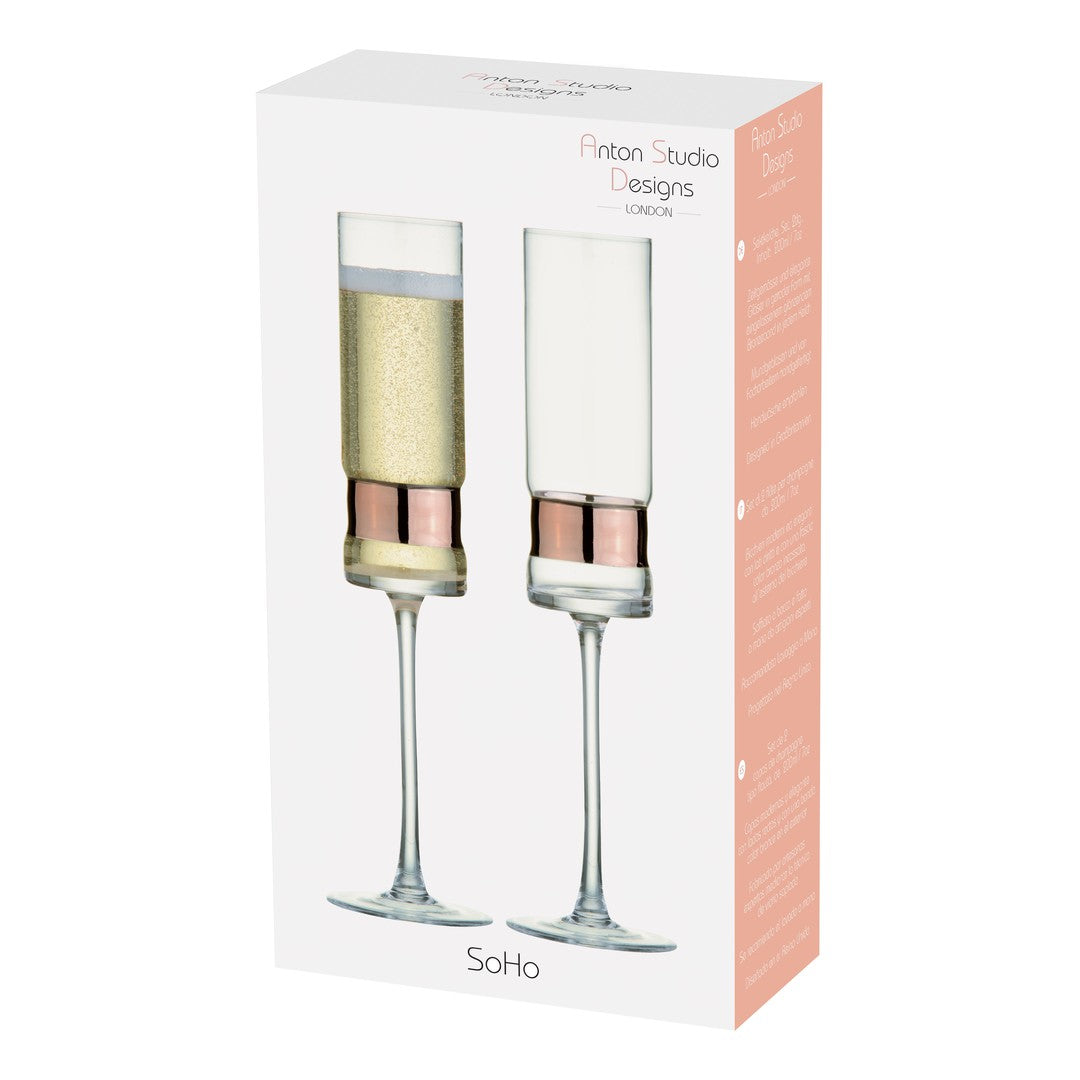 Anton Studio Glass SoHo Champagne Flutes Bronze - Set of 2 Champagne Glasses