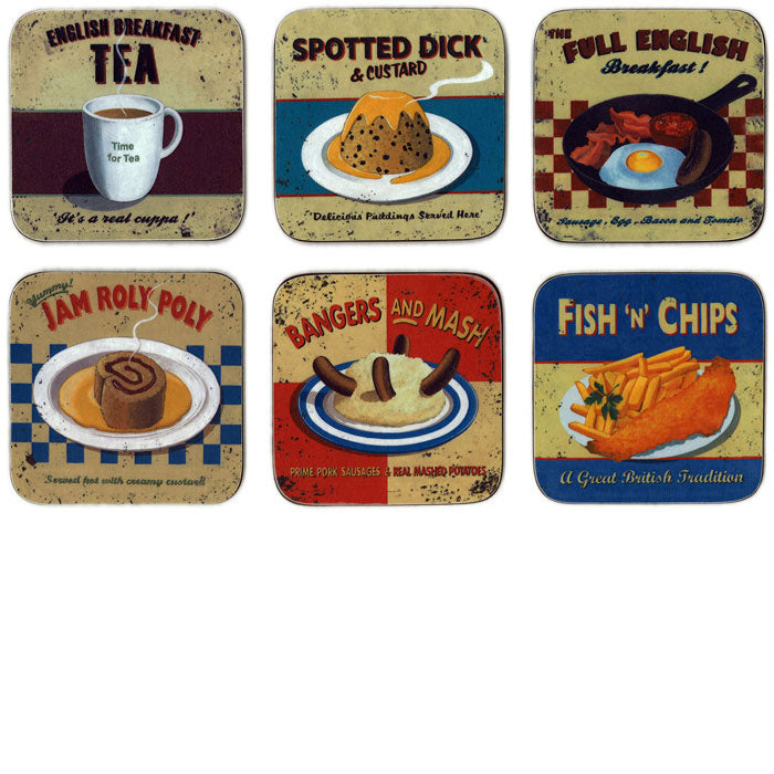 Martin Wiscombe Coasters Set of 6 Nostalgic Food