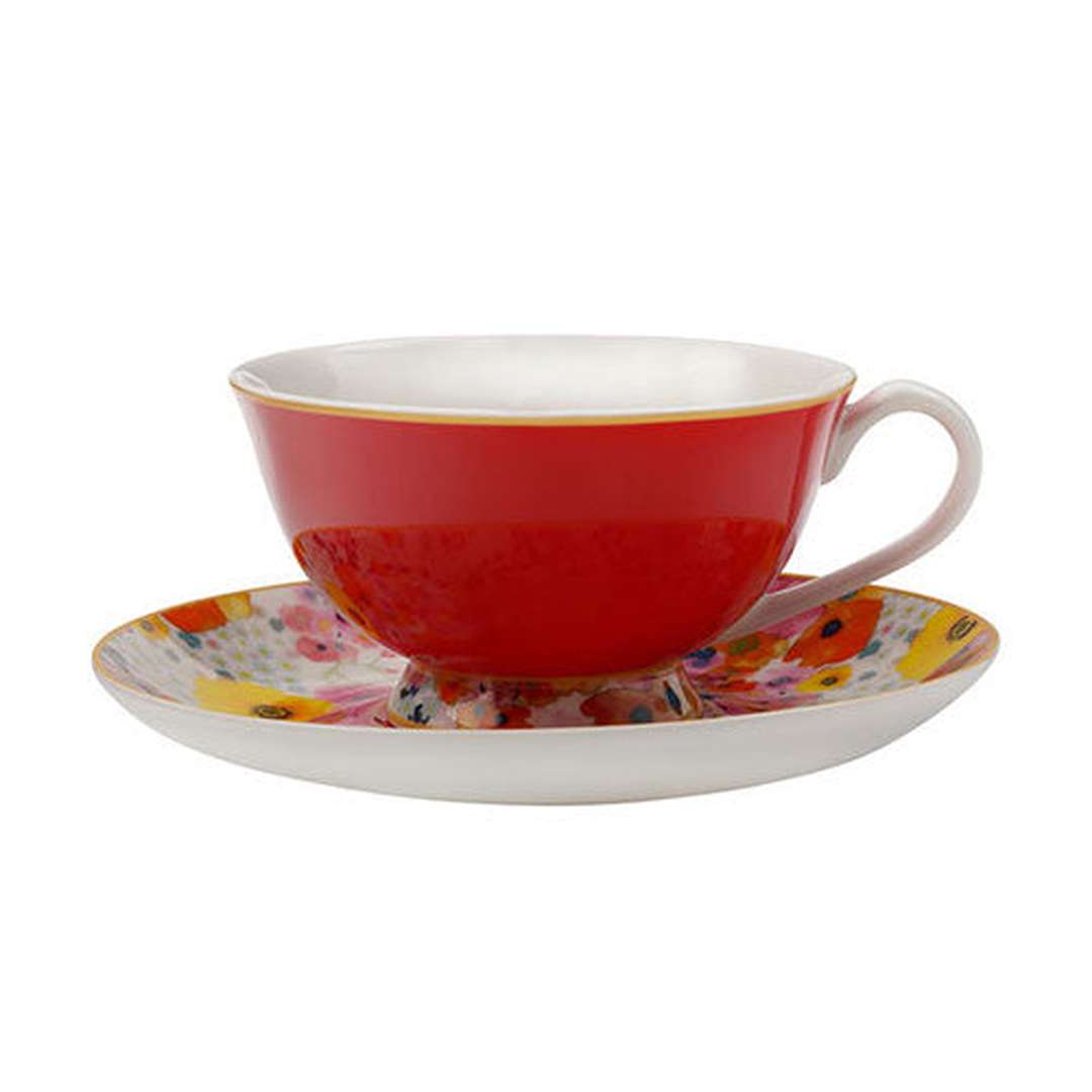 Maxwell & Williams Cashmere Bloems Tea Cup & Saucer 200ml Red/White GB