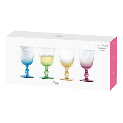 Anton Studio Glass Set of 4 Swirl Wine Glasses