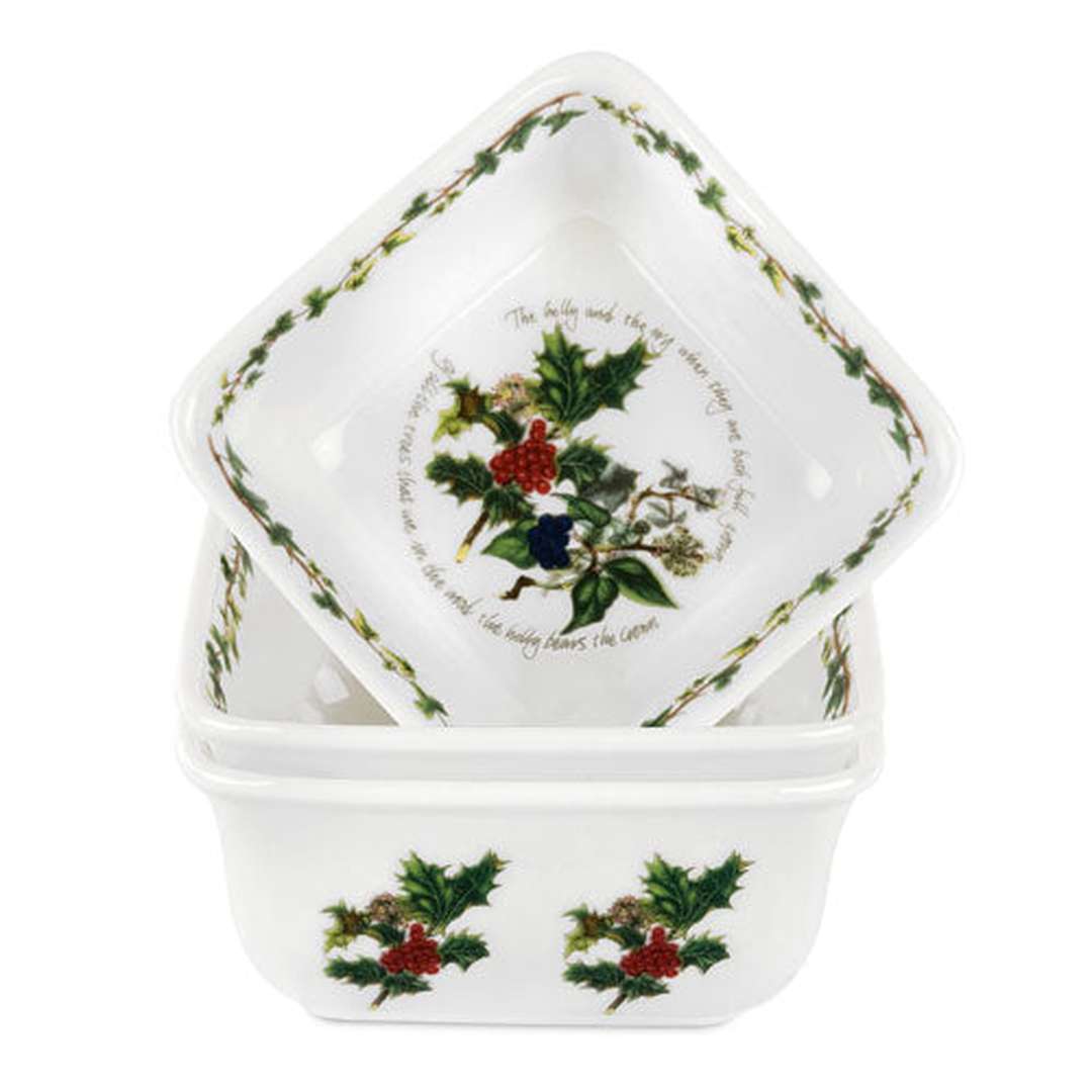 Portmeirion Holly and Ivy Mini Square Dishes Set of 3