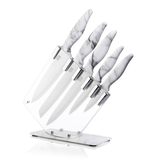 Taylors Eye Witness Luxe Soft Touch Marble Effect 5 Piece Kitchen Knife & Acrylic Knife Block Set