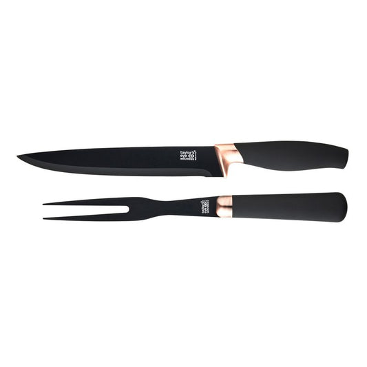 Taylors Eye Witness Brooklyn Copper 2 Piece Ceramic-Coated Carving Knife & Fork Set