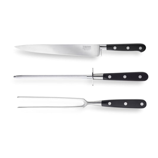 Sabatier Professional 3 Piece Carving Knife, Carving Fork & Sharpening Steel Set