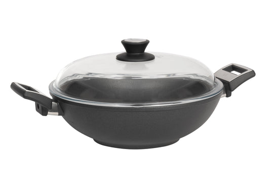 Series 7 - Titan Induction Cast Wok with Glass Lid - Fixed Handle