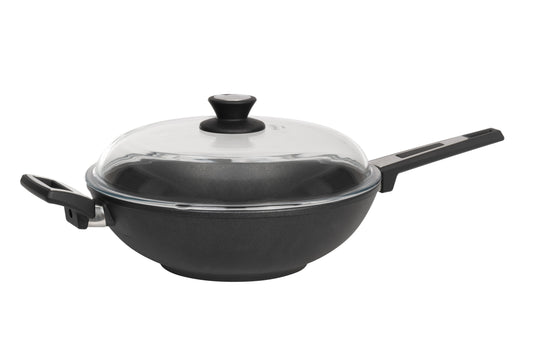 Series 7 - Titan Induction Cast Wok Pan With Glass Lid - Fixed Handle