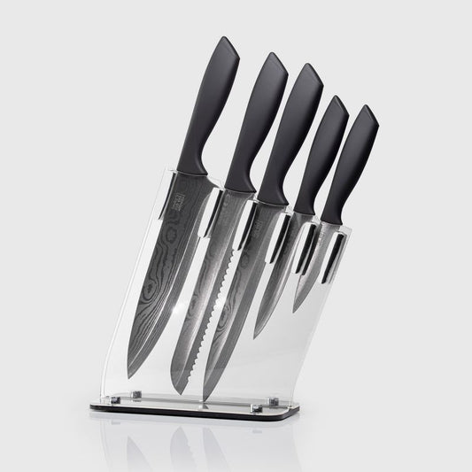 Taylors Eye Witness Damask Black Titanium 5 Piece Kitchen Knife & Acrylic Knife Block Set