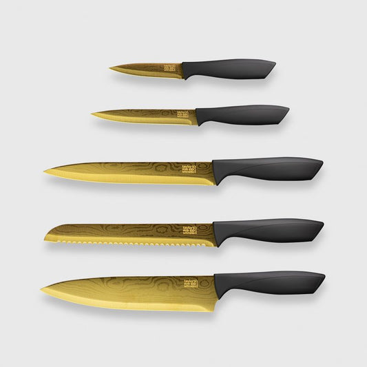 Taylors Eye Witness Damask Gold 5 Piece Paring, All Purpose, Carving, Bread & 20cm Chef's Knife Set