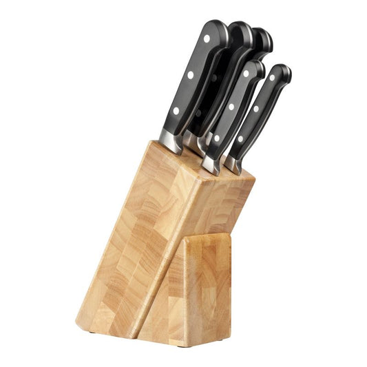 Taylors Eye Witness 5 Piece Kitchen Knife & Endgrain Rubberwood Knife Block Set