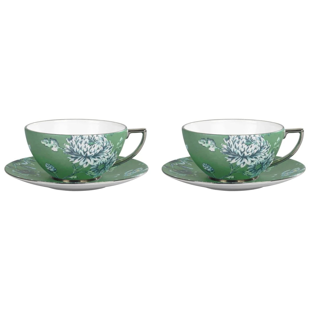 Wedgwood Jasper Conran Chinoiserie Green Teacup and Saucer, Set of 2