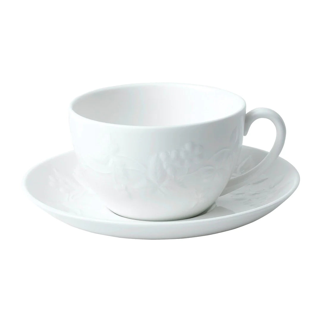 Wedgwood Wild Strawberry White Teacup and Saucer, Gift Boxed
