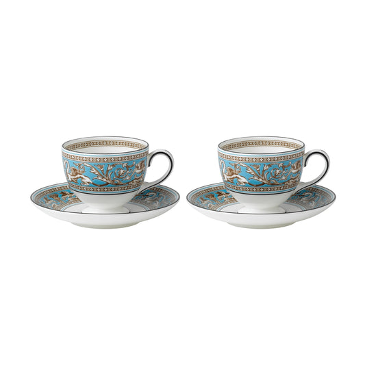 Wedgwood Florentine Turquoise Teacup & Saucer, Set of 2