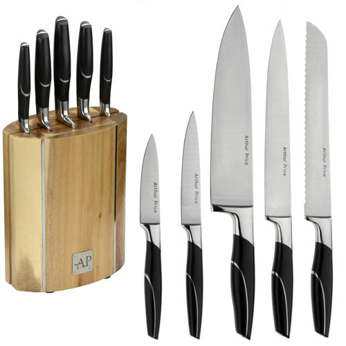 Arthur Price 6 Piece Oval Wooden Knife Block Set